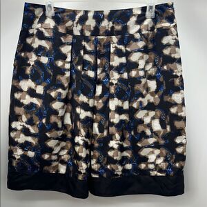 Dana Buchman Blue Black Midi Pleated Silk Skirt